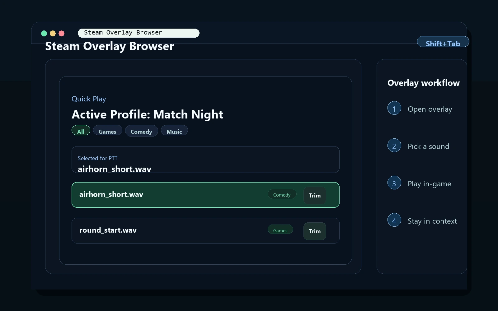 GameMixer in the Steam Overlay